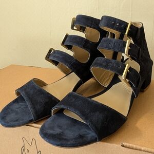 Navy Blue Strappy Sandles With Block Heel